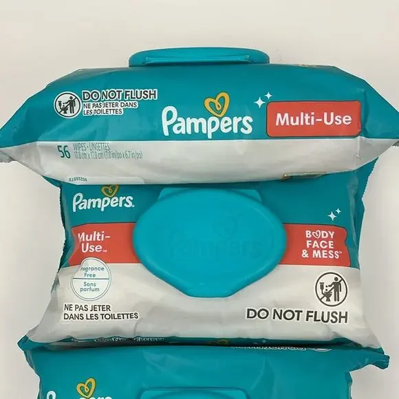 Pampers Multi-Use Baby Wipes 56 Ct Bundle of 3 Pop Top Packs Fragrance Free - Picture 4 of 6